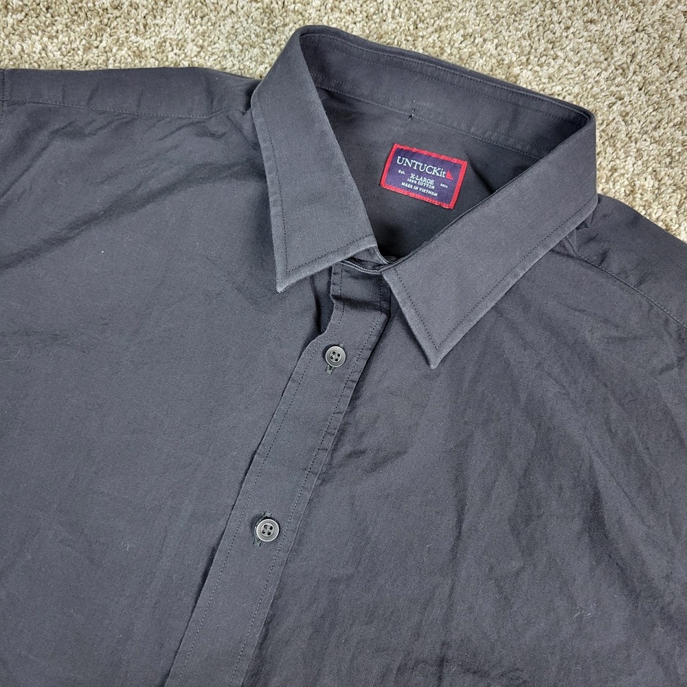 Untuckit Mens XL Solid Black Button Up Long‎ Sleeve French Cuff